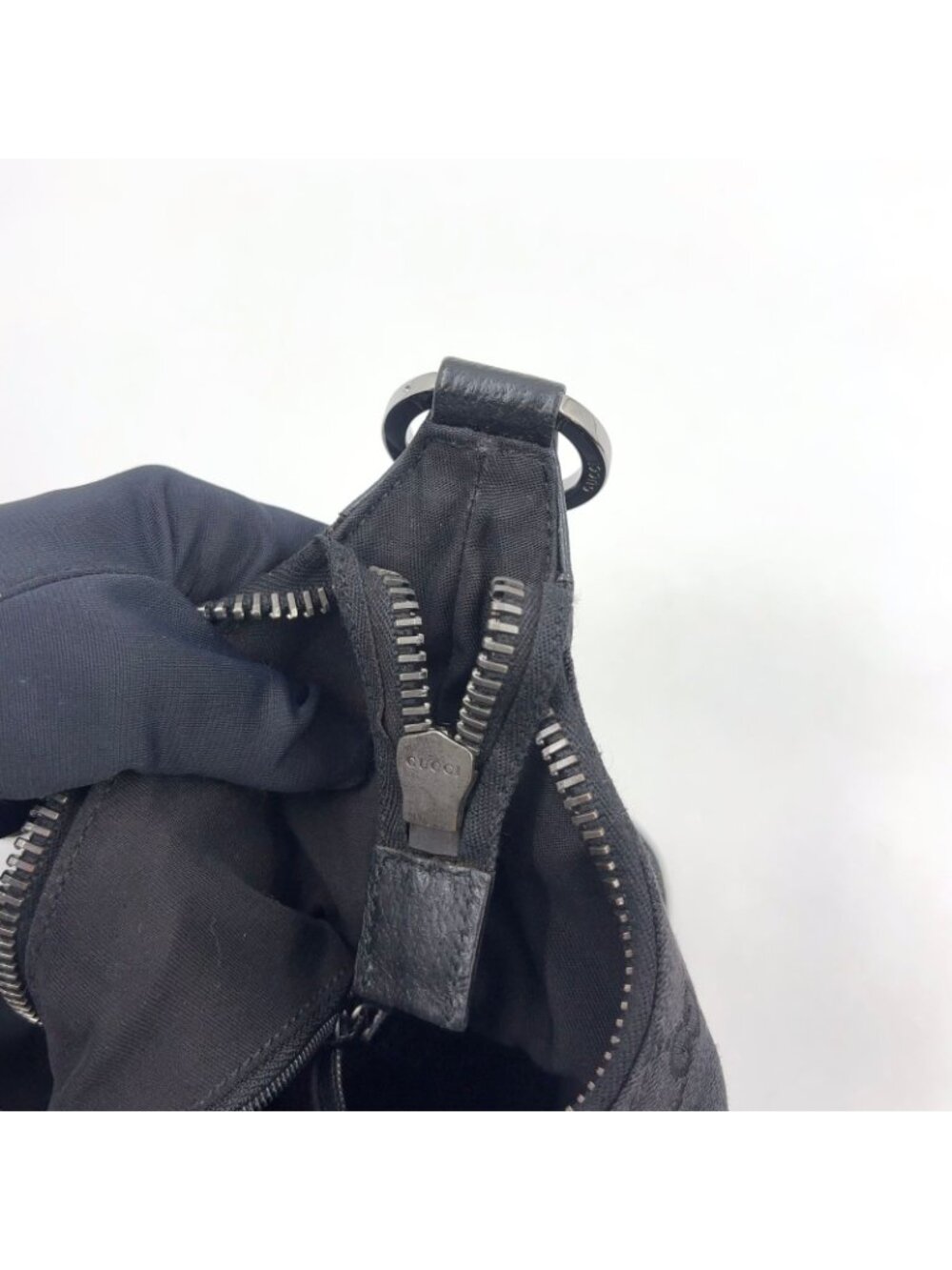 ★SOLD★ Gucci GG Canvas Semi Leather Black Shoulder Bag Silver - Picture 10 of 15